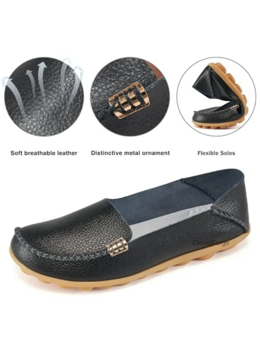 Women's Casual Slip On Penny Loafers - Soft PU Leather Comfortable Shoes